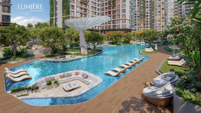  Hồ bơi phi thuyền vượt chuẩn Olympic tại Lumière Boulevard giúp tái tạo năng lượng. Ảnh phối cảnh